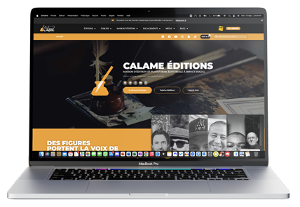 Image d'un Mockup de Mac affichant la page d'accueil du site web de Calame Éditions, créé par Mathieu Betton, webdesigner à Nantes