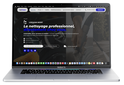 Image d'un Mockup de Mac affichant la page d'accueil du site web de LoClean, créé par Mathieu Betton, webdesigner à Nantes