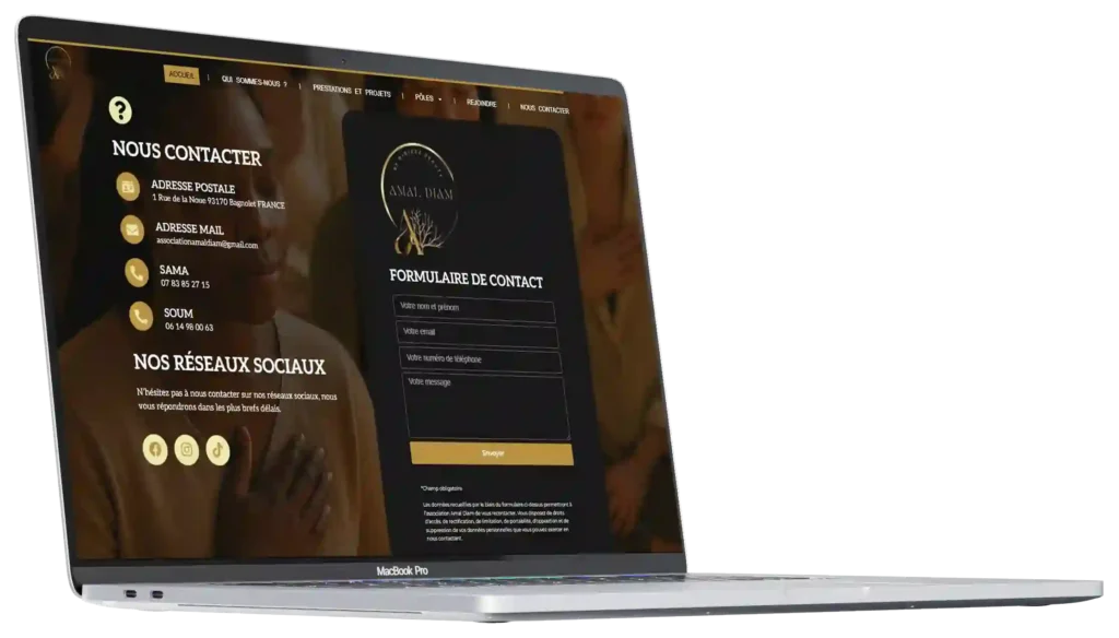 Mockup du site internet Amal Diam réalisé par Mathieu Betton, webdesigner à Nantes