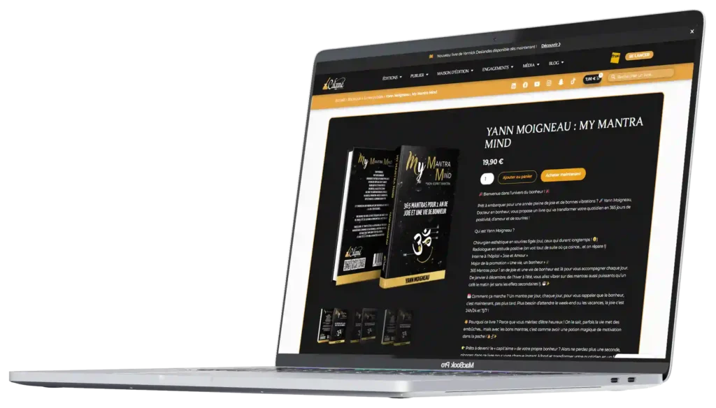 Image d'un Mockup de Mac et iPhone affichant la page d'un produit de la boutique WooCommerce sur le site web responsive de Calame Éditions, créé par Mathieu Betton, webdesigner à Nantes
