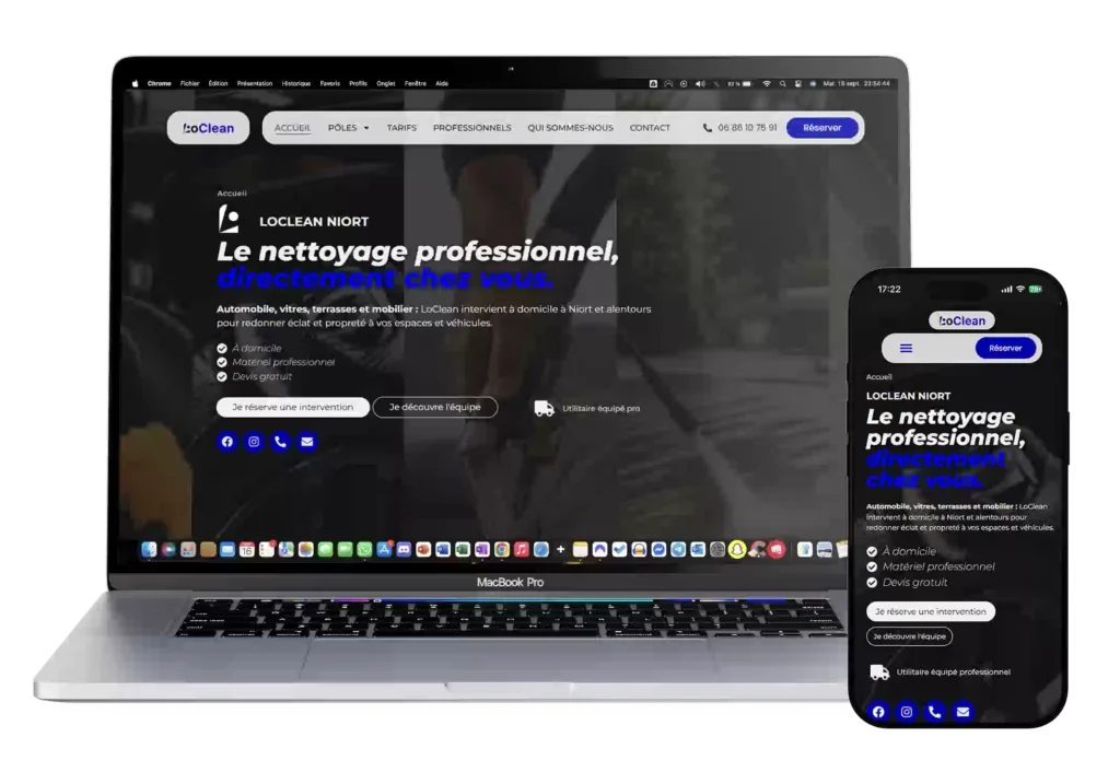 Mockup du site internet LoClean réalisé par Mathieu Betton, webdesigner à Nantes