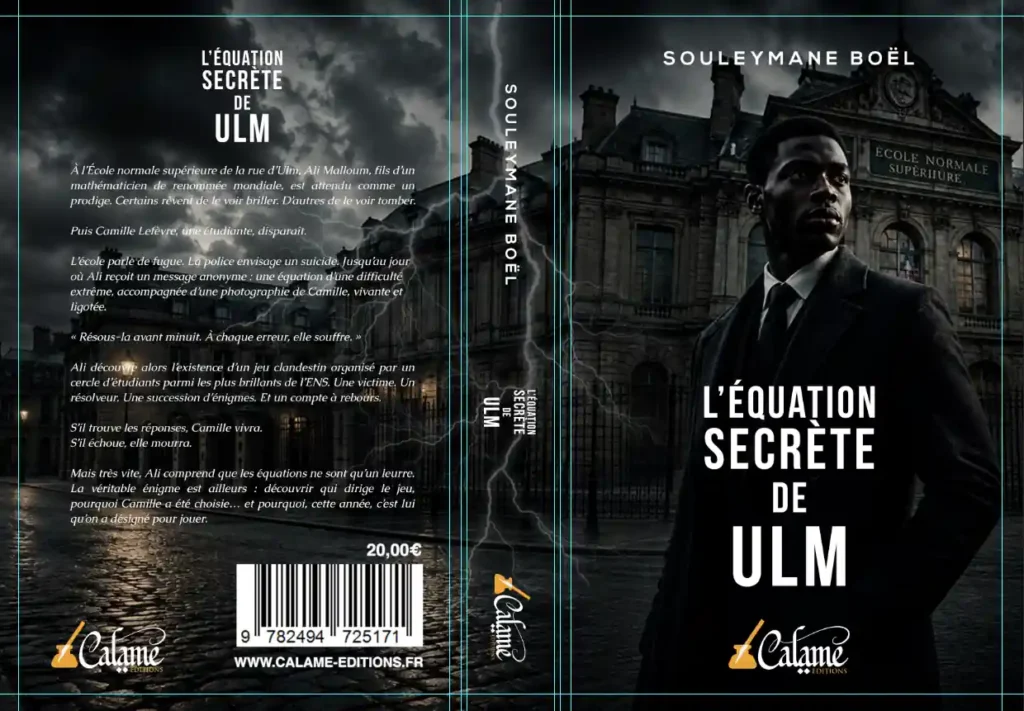 Maquette du livre de Souleymane Boël - L equation secrete de ULM réalisée par Mathieu Betton, Graphiste