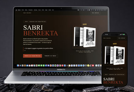 Image d'un Mockup de Mac et iPhone affichant la landing page responsive de Sabri Benrekta, créé par Mathieu Betton, webdesigner à Nantes